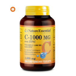 Vitamina C 1000 mg + zinc 10 mg. 120 comprimidos de Nature Essential De Laboratorios Bio Dis mejora el sistema inmune, ayuda a luchar contra el cansancio físico y mental