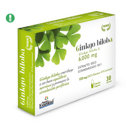 Ginkgo biloba 6000 MG. 24% / 6 % (ext. seco) 30 cápsulas vegetales con vid roja, vitamina B-1, vitamina B-2 y vitamina B-12. de Nature Essential Blister
